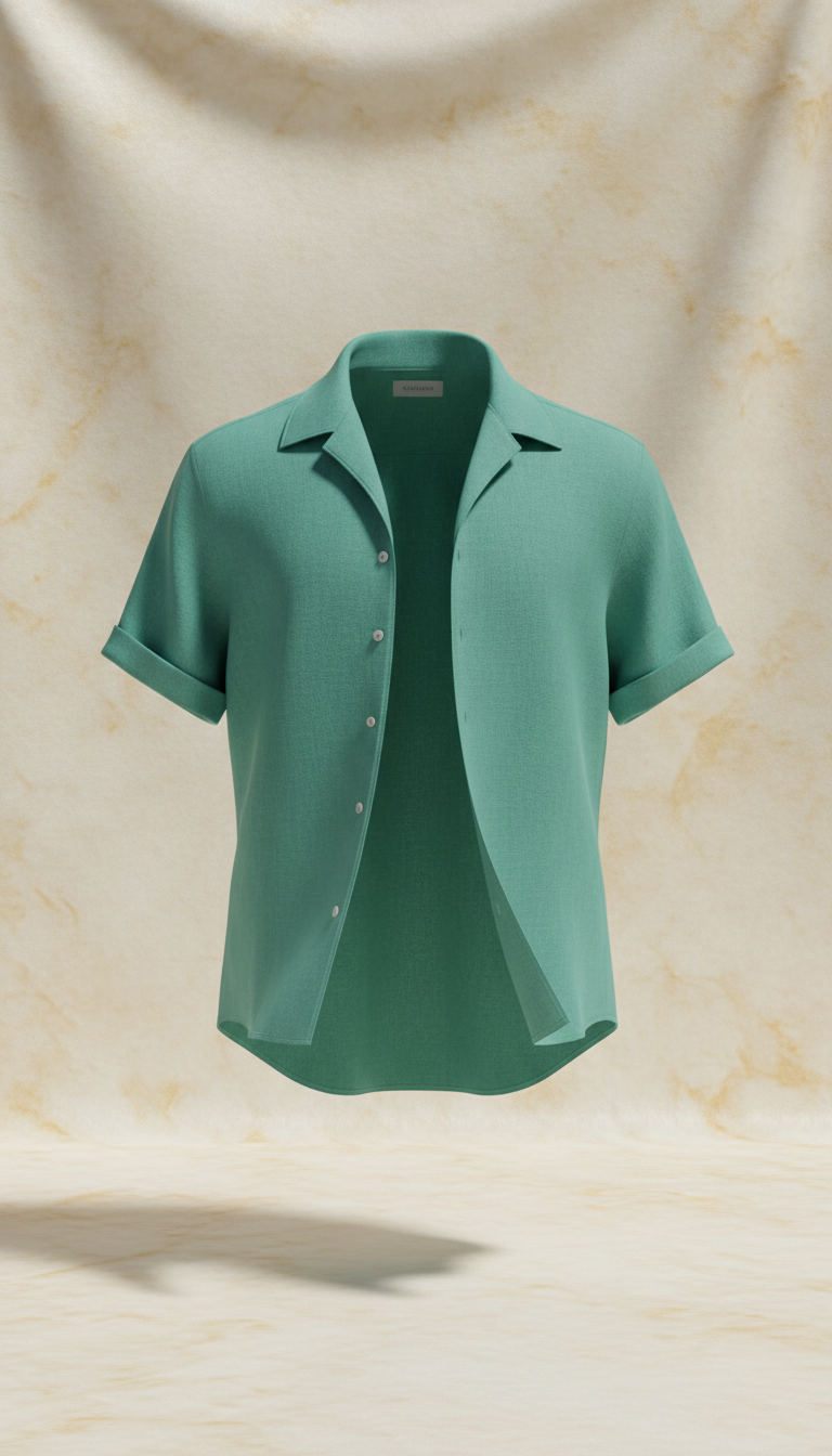 Lagoon Green Linen Men's Resort Shirt