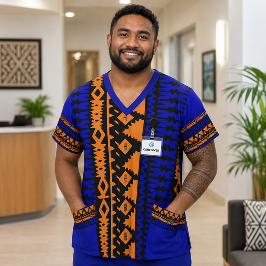Bale Blue and Orange Scrubs Top