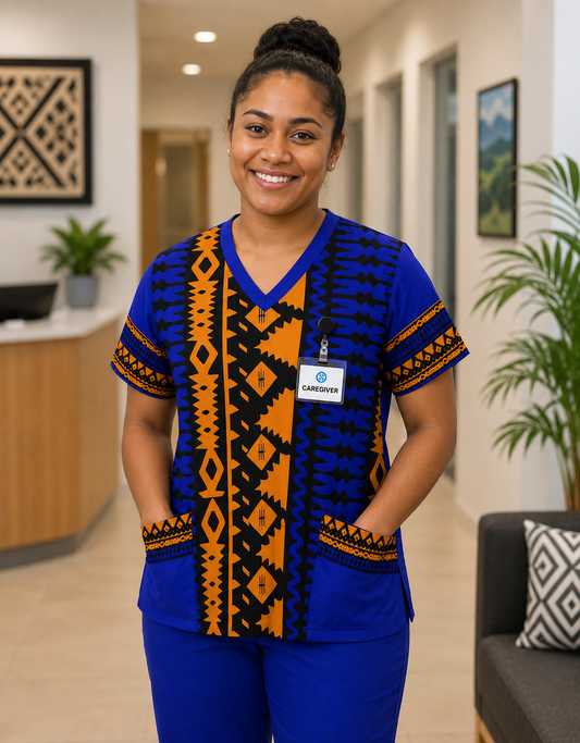 Bale Blue and Orange Scrubs Top