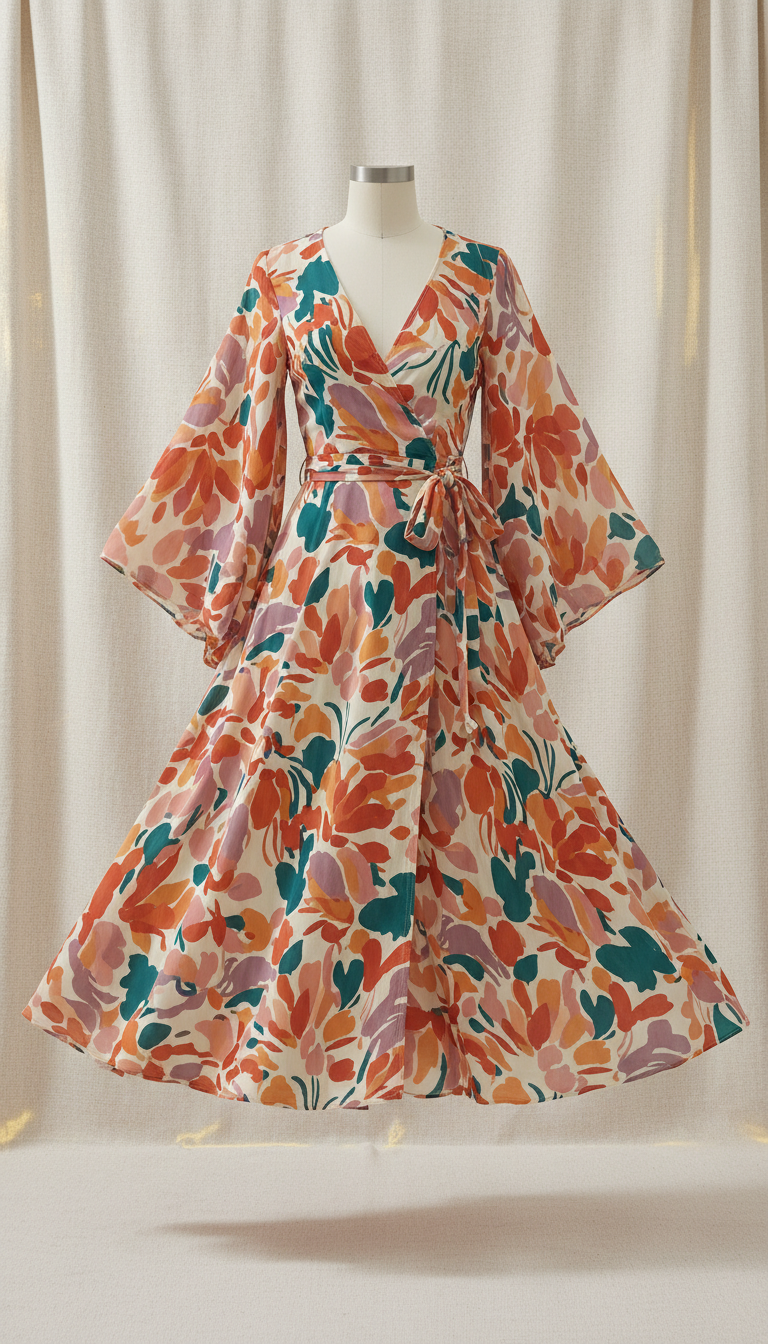 Coral Bloom Cotton Voile Wrap Dress